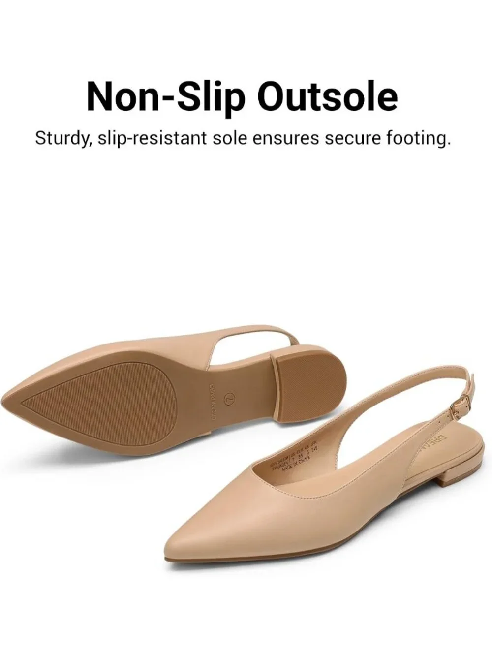 Women's Nude Leather Slingback Pointed Toe Ballet Flats Buckle Strap Dress Shoes